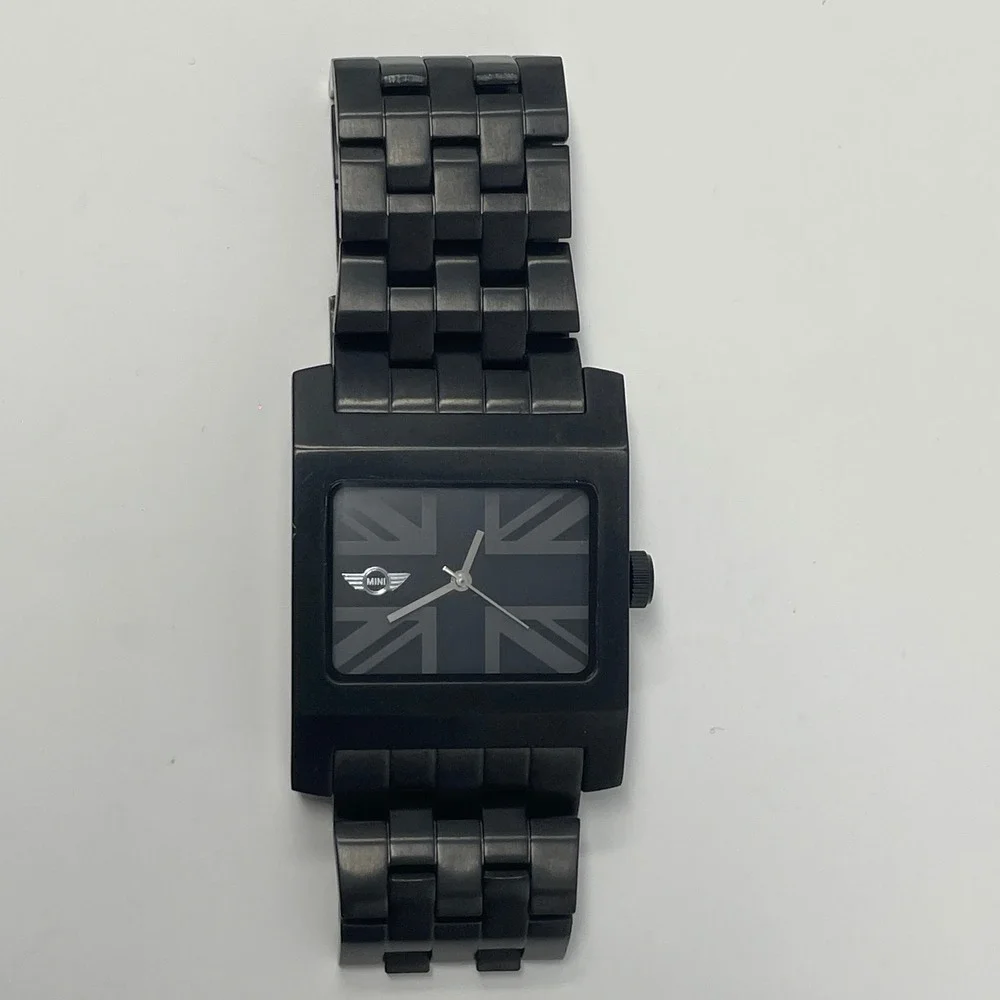 MINI Cooper Union Jack Black Stainless Steel Swiss Mvmt Watch 100ft Water Resist